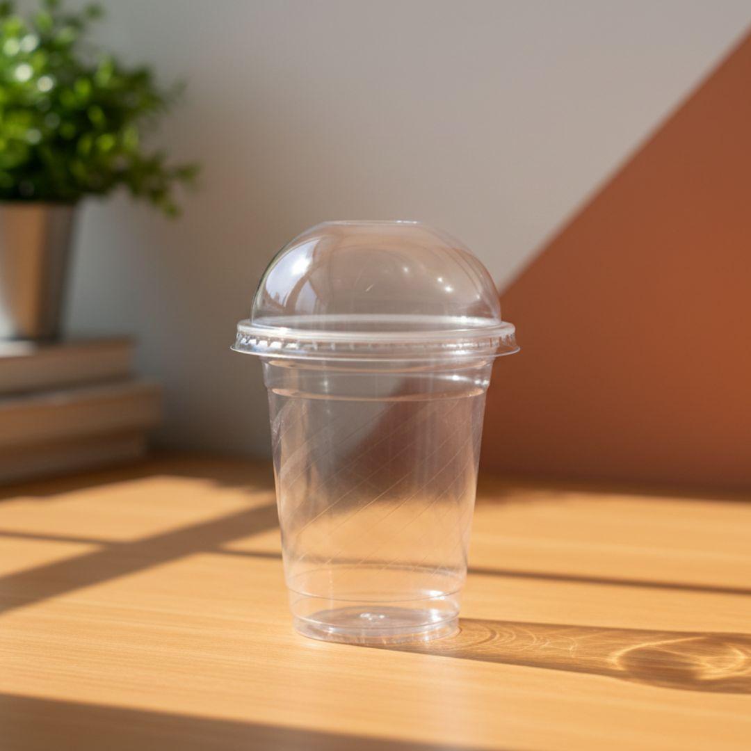 Gumbazli Qopqoqli Shaffof Plastik Stakan 350 ml